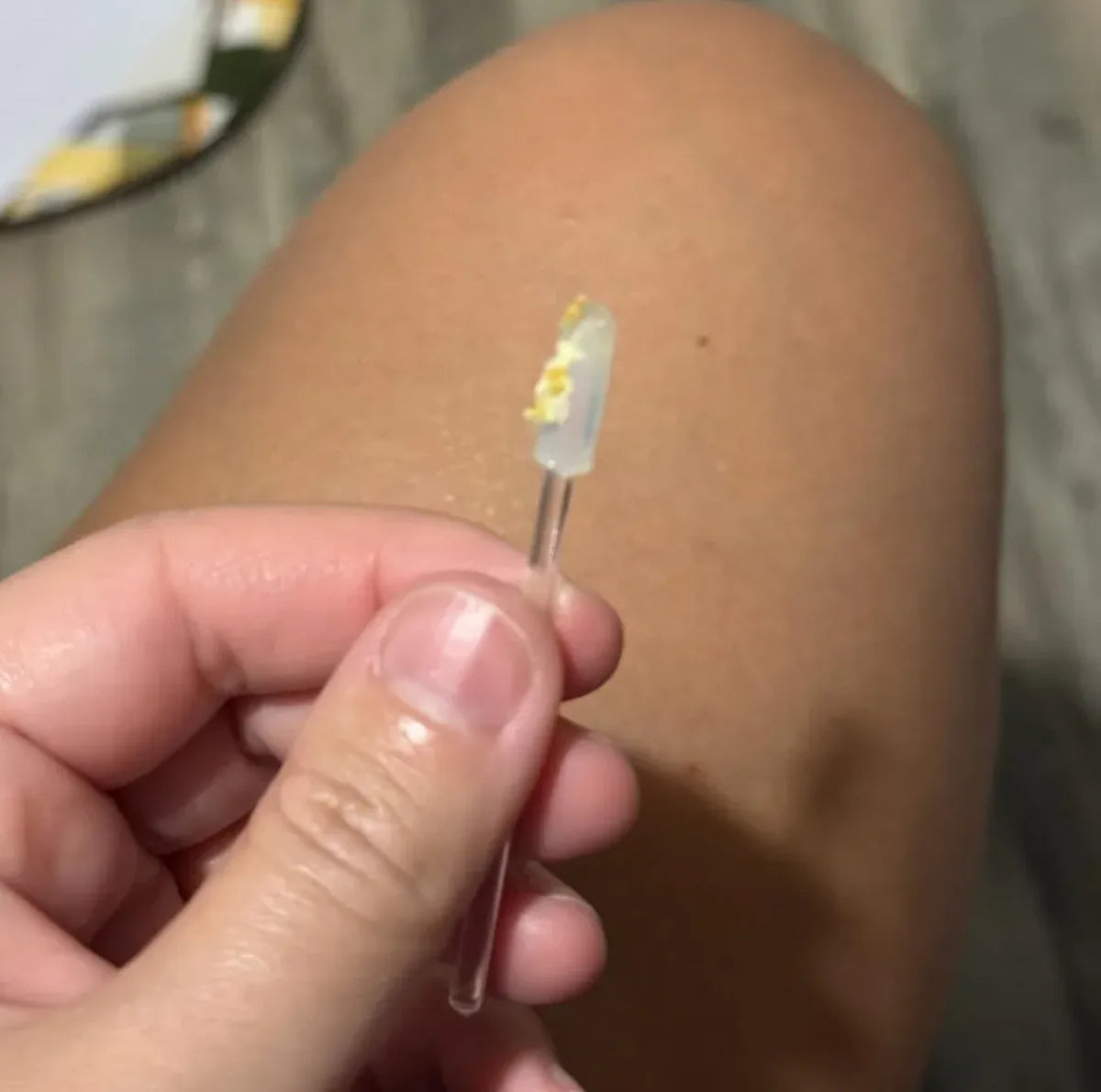 The Earclear tip after use, with removed earwax visible on it