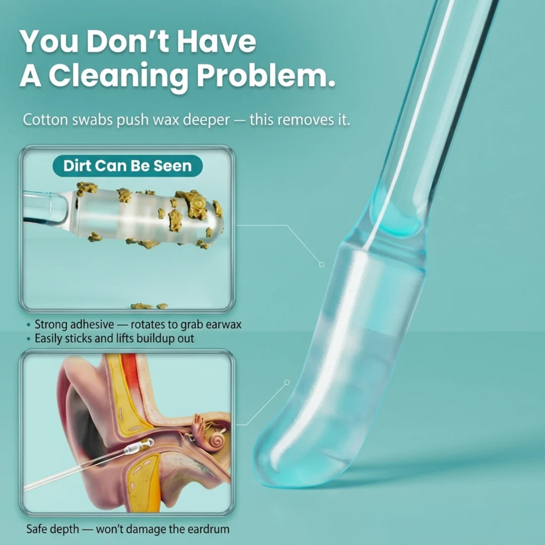 EarClear swab with soft gel tip, close-up
